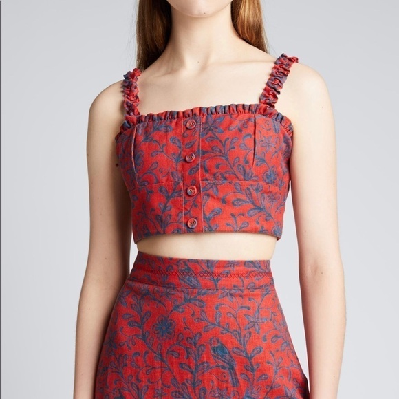 Agua By Agua Bendita Zarzamora Printed Linen Crop Top - Picture 1 of 14